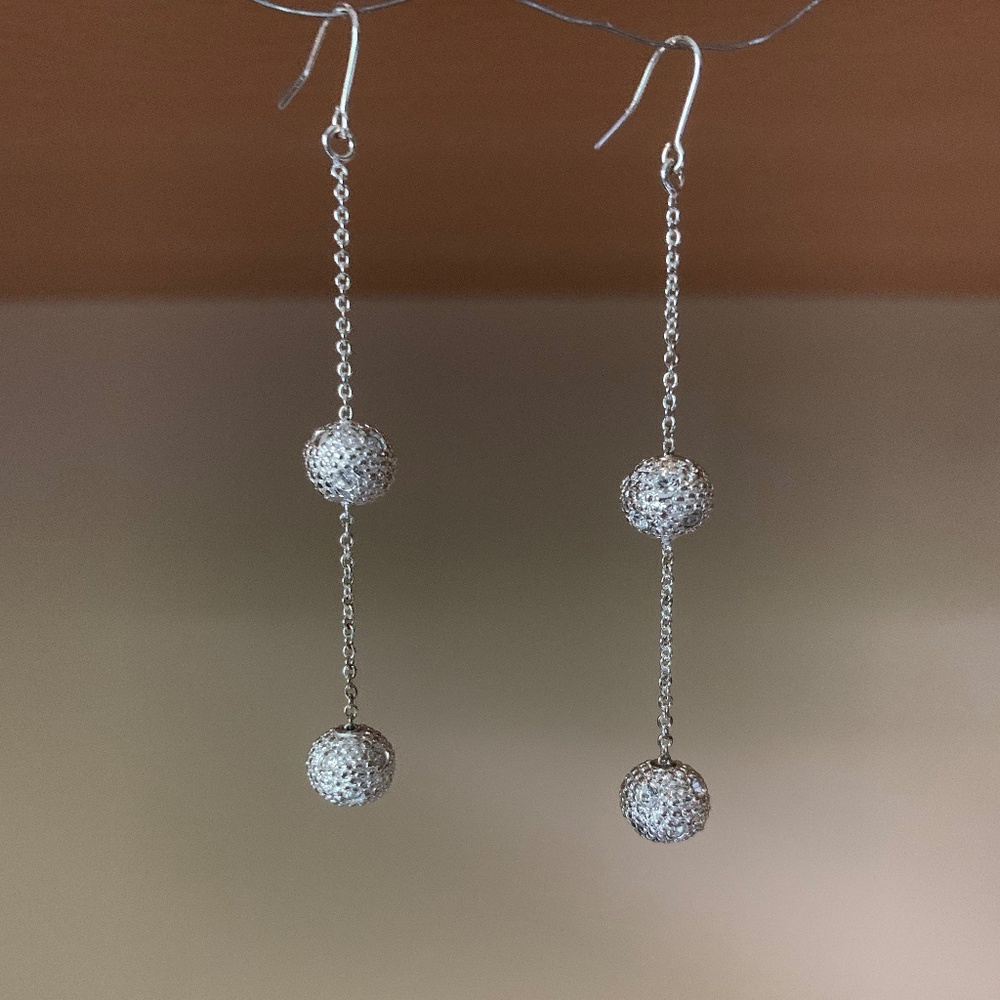 Rhinestone/silver 2 ball drop earrings